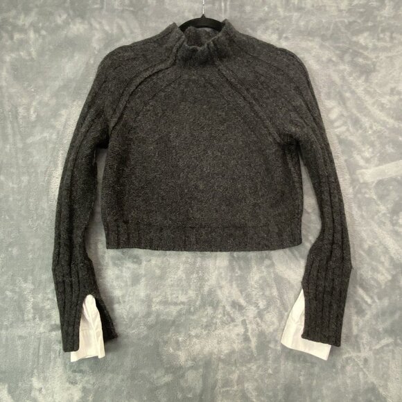 BROCHU WALKER Women Wool Sweater Sz M Black Crop Alpaca Casual Scholar 3-33 - Picture 1 of 10